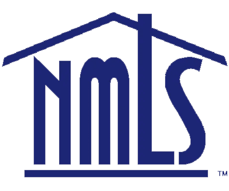Blue NMLS logo shaped like a house with pillars.