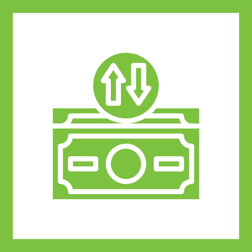 Green icon of a camera with a clock symbol.