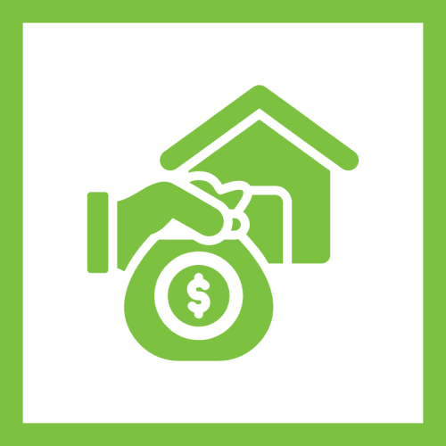 Green icon of a camera inside a house outline.