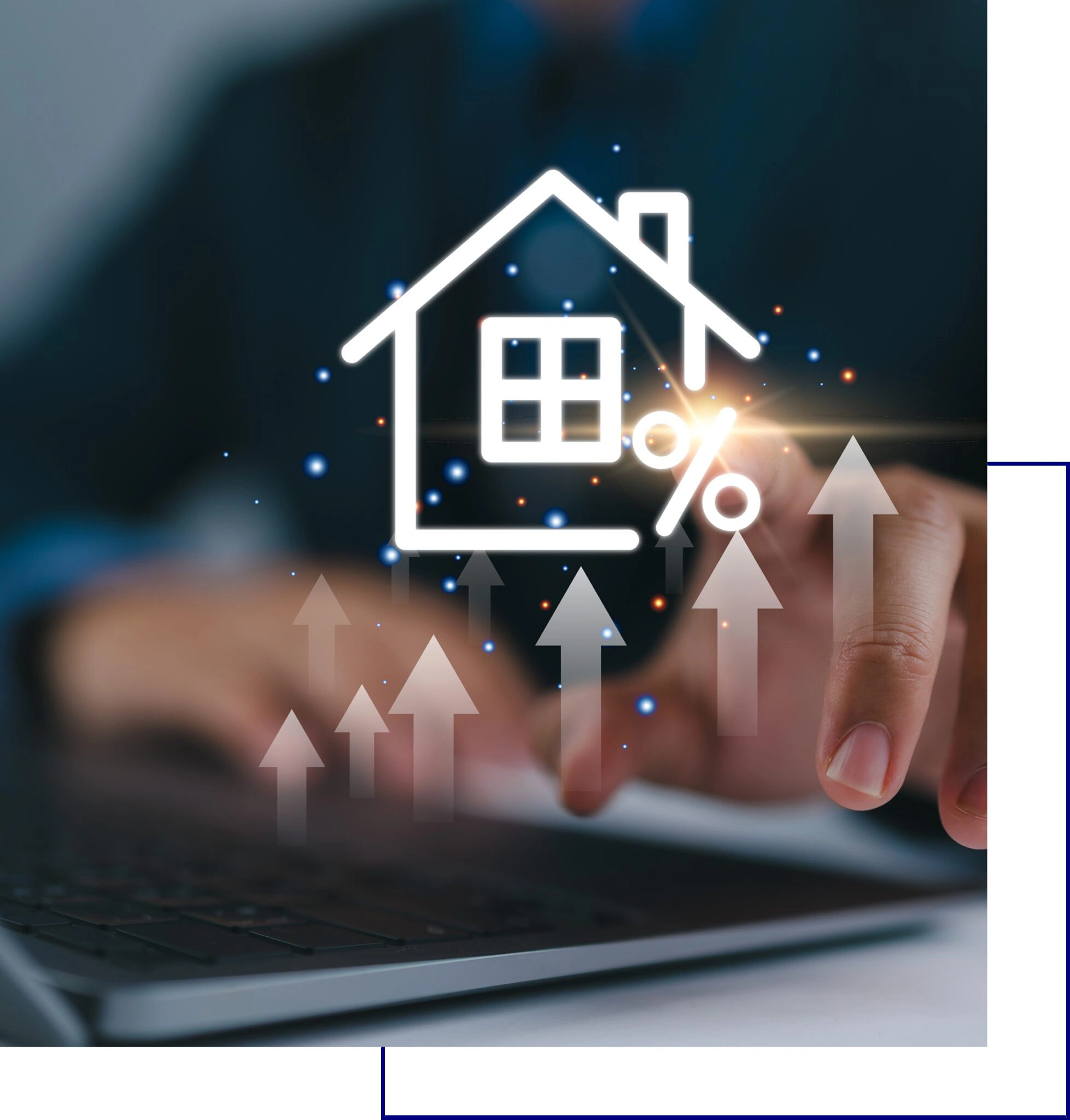 Digital concept of real estate investment and mortgage rates.