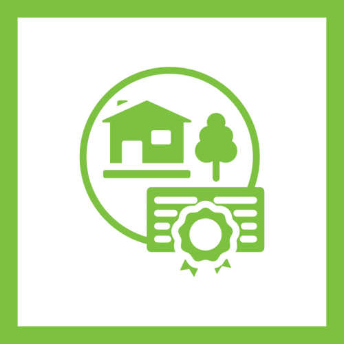 Green circle with a leaf and arrow symbol representing recycling and sustainability.